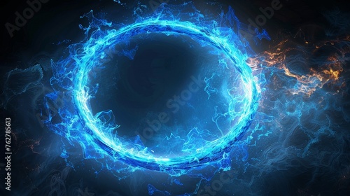 A visual representation of an interstellar wormhole, swirling with electric blue energy and stardust, opening a gateway through the fabric of space.