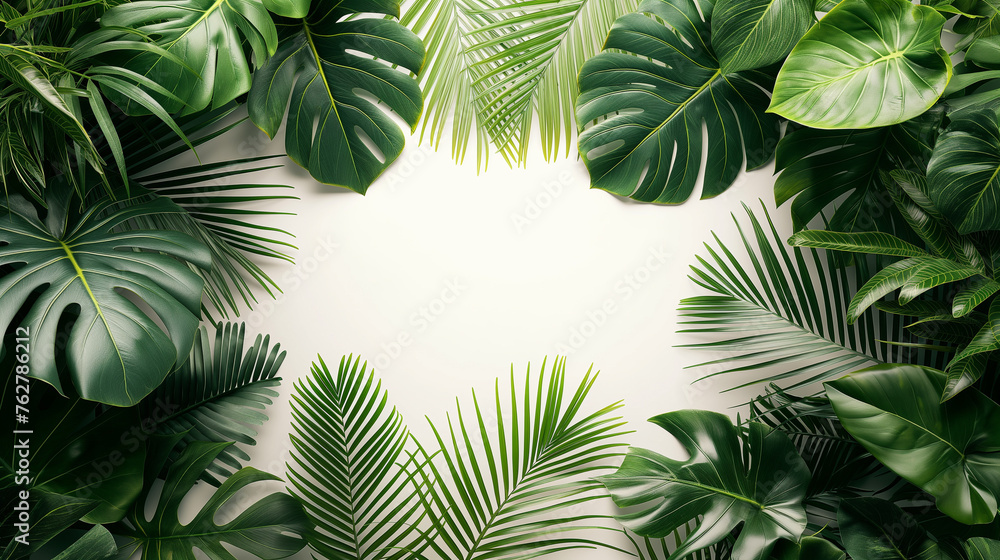 Monstera leaves on white background. Top view. Monstera leaves on white background. Top view.