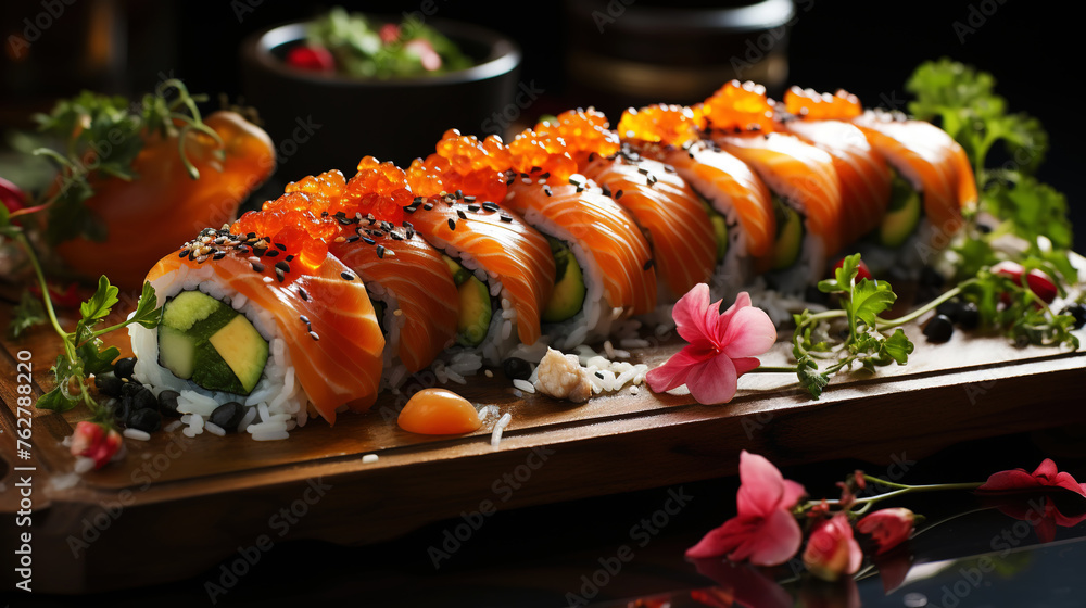 Sushi close-up in high quality. Generative AI Sushi close-up in high quality. Generative AI