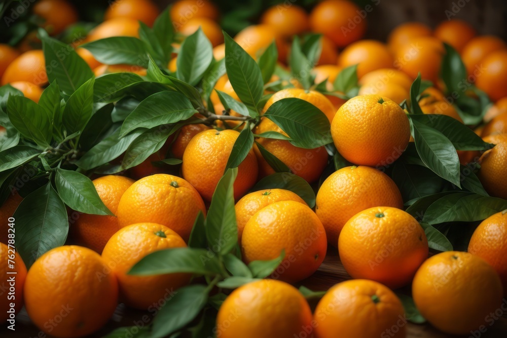 top view of fresh mandarin oranges on green leaves background. agriculture, farming and harvesting concept top view of fresh mandarin oranges on green leaves background. agriculture, farming and harvesting concept