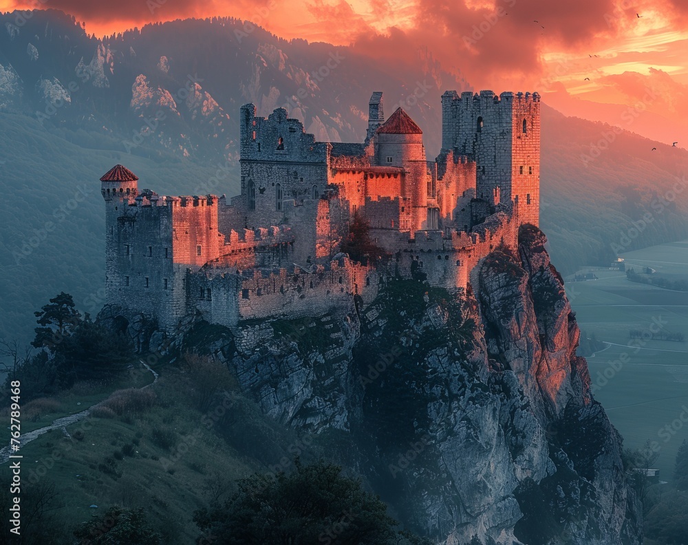 Background with the Old Gothic Castle in the hill Background with the Old Gothic Castle in the hill