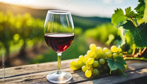 glass of wine winery concept background in garden vineyards soft focus generative