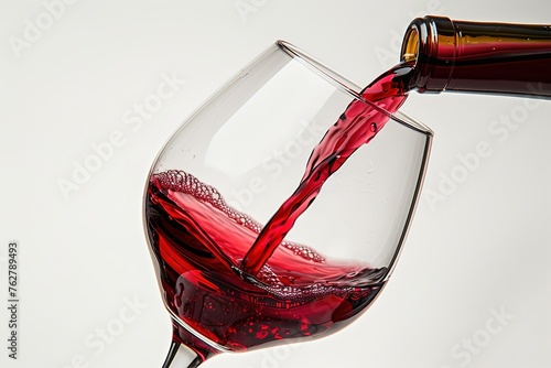 Pouring red wine into the  wine glass against astatic background.
