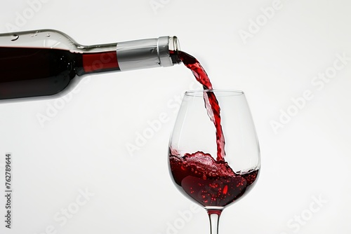 Pouring red wine into the  wine glass against astatic background. photo