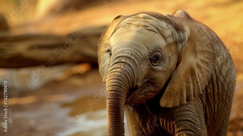 Adorable Baby Elephant Playing with Trunk Macro Shot