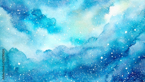 watercolor blue sky color background with clouds and sparkling galaxy universe blue watercolor background © RichieS