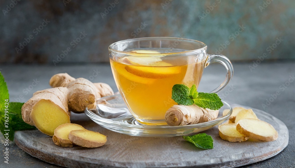 Soothing Sip: Glass Cup of Ginger Tea Soothing Sip: Glass Cup of Ginger Tea