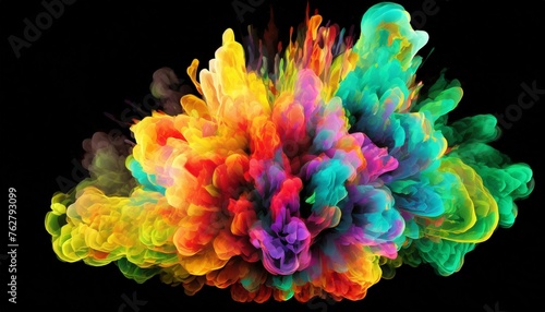 a colorful smoke explosion isolated on black background