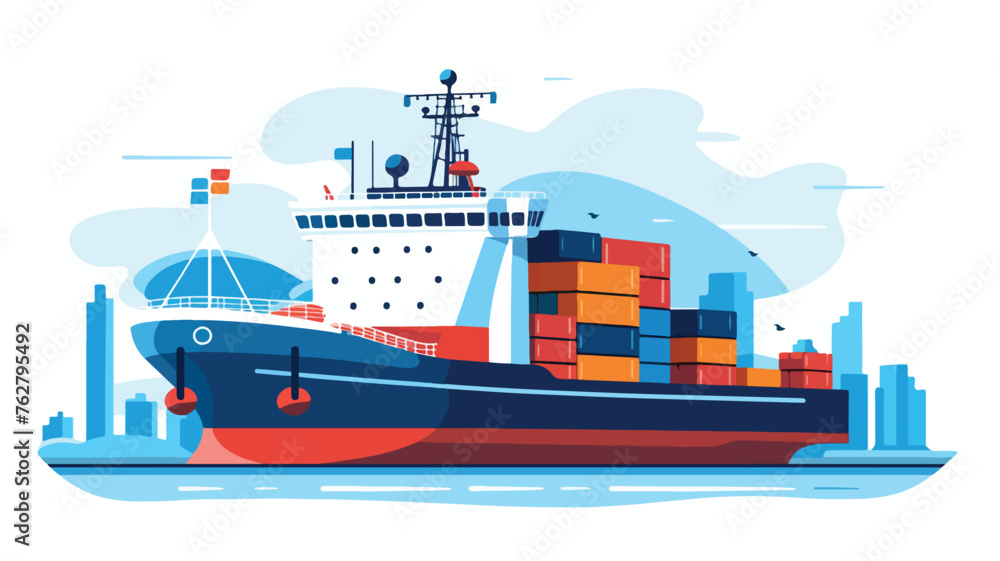 Cargo ship with containers cartoon icon flat vector