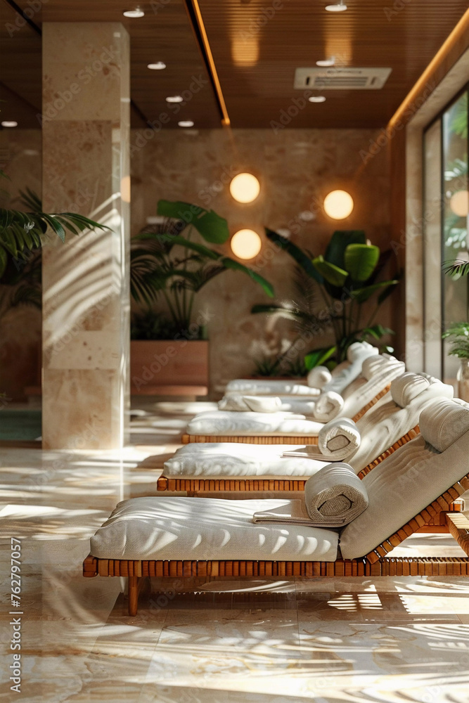 Towels in the interior of the spa complex
