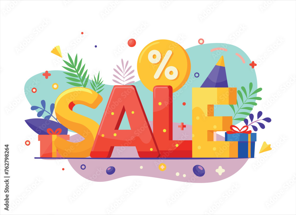 sale banner with colorful letters and objects sale banner with colorful letters and objects