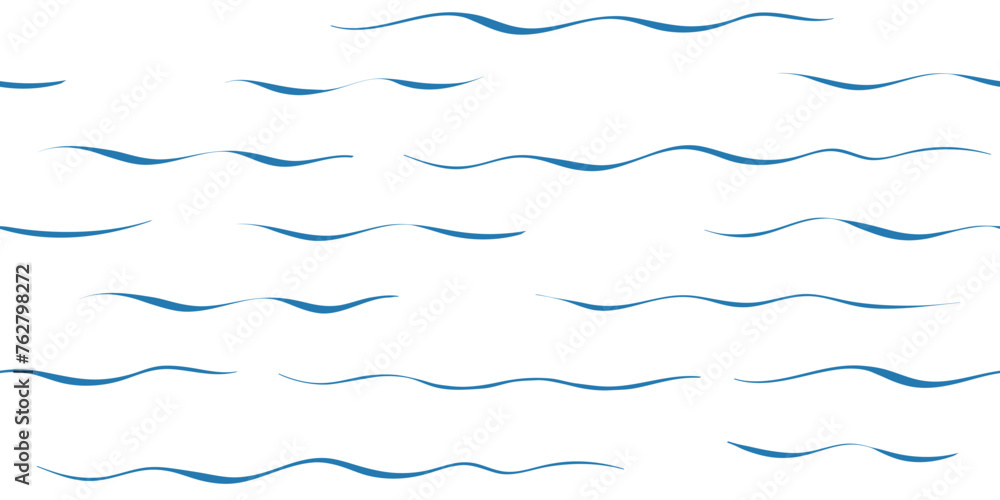 Seamless Wave Vector Pattern, watercolor water background. Wavy sea beach print, curly grunge paint lines. - obrazy, fototapety, plakaty 