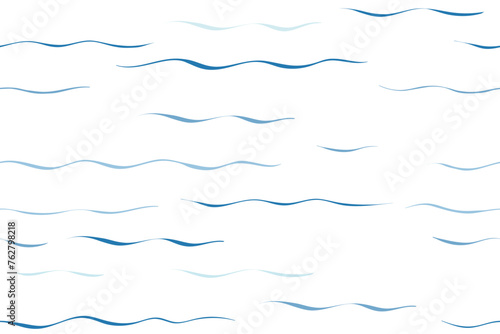 Seamless Wave Vector Pattern, watercolor water background. Wavy sea beach print, curly grunge paint lines.