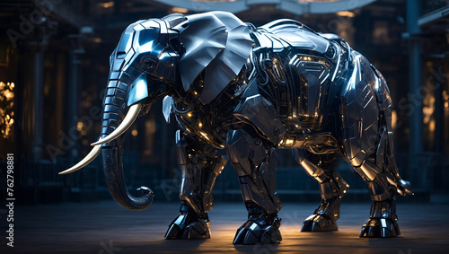 Robotic Elephant Statue: Futuristic Art in Museum