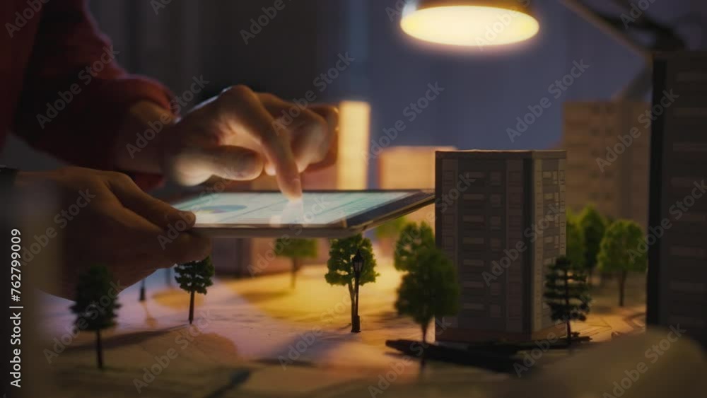 In a modern development center, a construction engineer actively uses an electronic tablet to enter digital data, ensuring efficient design. Modern technologies of the future In a modern development center, a construction engineer actively uses an electronic tablet to enter digital data, ensuring efficient design. Modern technologies of the future