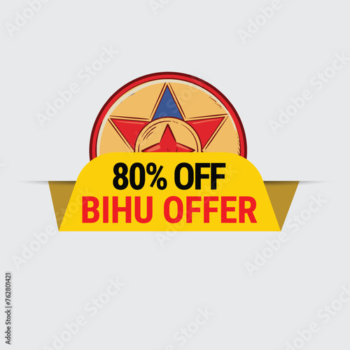 Happy Bihu sale tag or bihu offer sale label tag for retail businesses. Bihu mega sale offer festival logo unit with japi and pepa icon, Label, Web Header, Vector, illustration, Tag photo