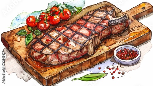 meat illustration for cafe, meat restaurant, signboard for diner