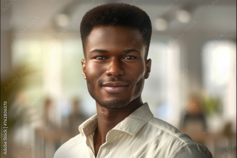 A man with a shaved head and a beard is smiling for the camera A man with a shaved head and a beard is smiling for the camera