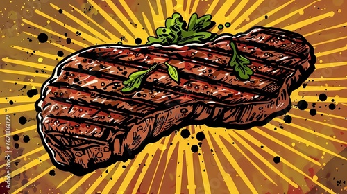meat illustration for cafe  meat restaurant  signboard for diner