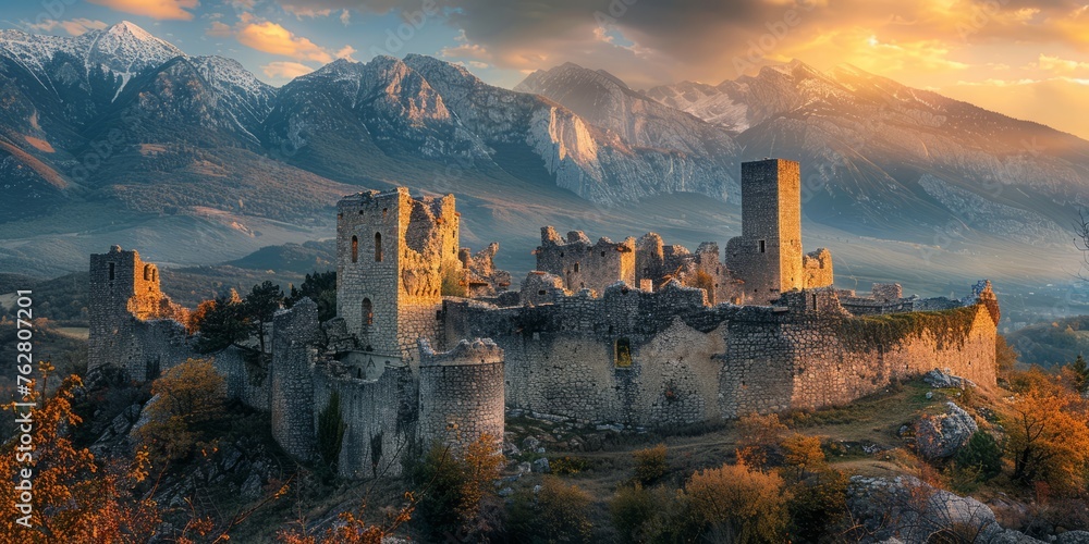 Background with the Old Gothic Castle in the hill Background with the Old Gothic Castle in the hill