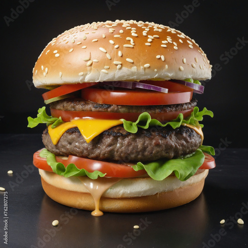 fresh hamburger on dark background
