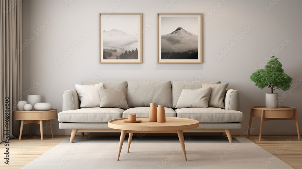 Contemporary Living Room with Neutral Palette and Mountain Triptych Wall Art Contemporary Living Room with Neutral Palette and Mountain Triptych Wall Art
