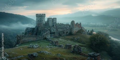 Background with the Old Gothic Castle in the hill