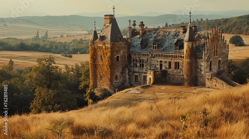 Background with the Old Gothic Castle in the hill