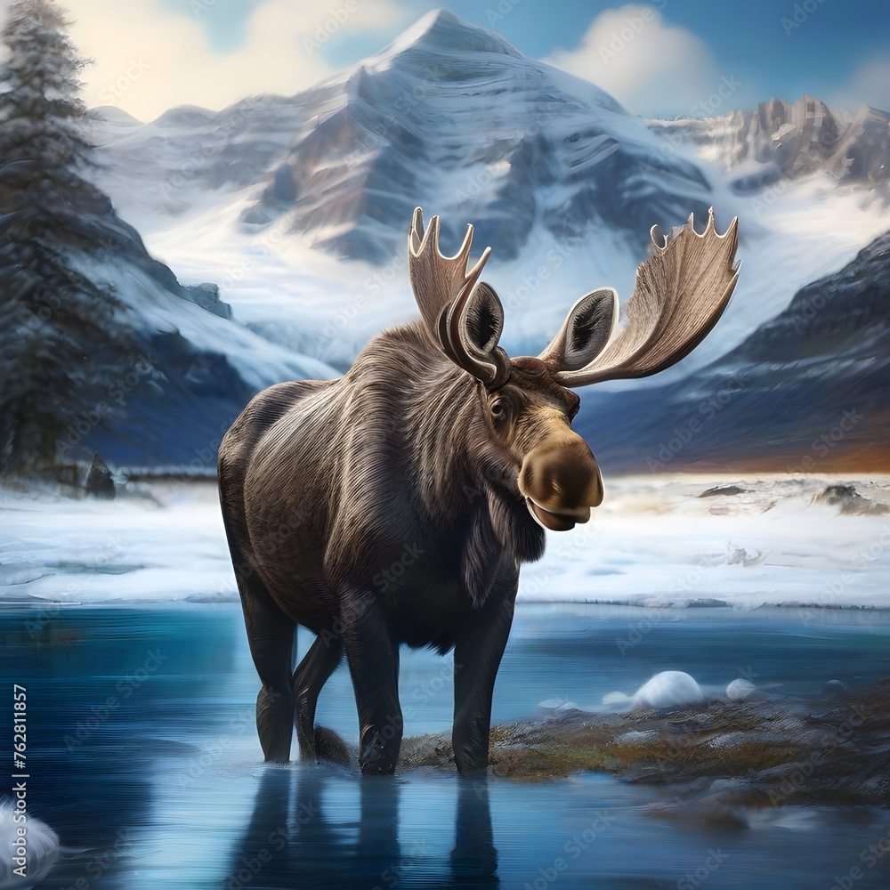Fototapeta premium Moose in the mountains generative ai