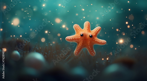 Starfish on the sand in a beach. Generative AI