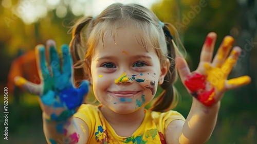 Happy Girl Playing with Colors. Color, Watercolor, Hand, Hands, Smile, Child, Childhood, Fun, Baby, Children, Fun, Funny, Expression, Laugh, Little, Play, Paint, Portrait 