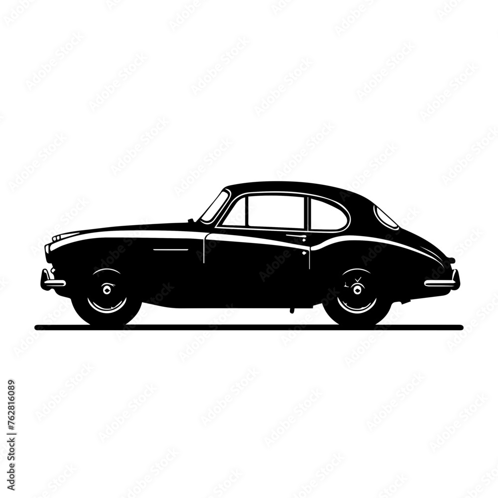 Black silhouette of vintage classic car, editable vector SVG, generated with AI
