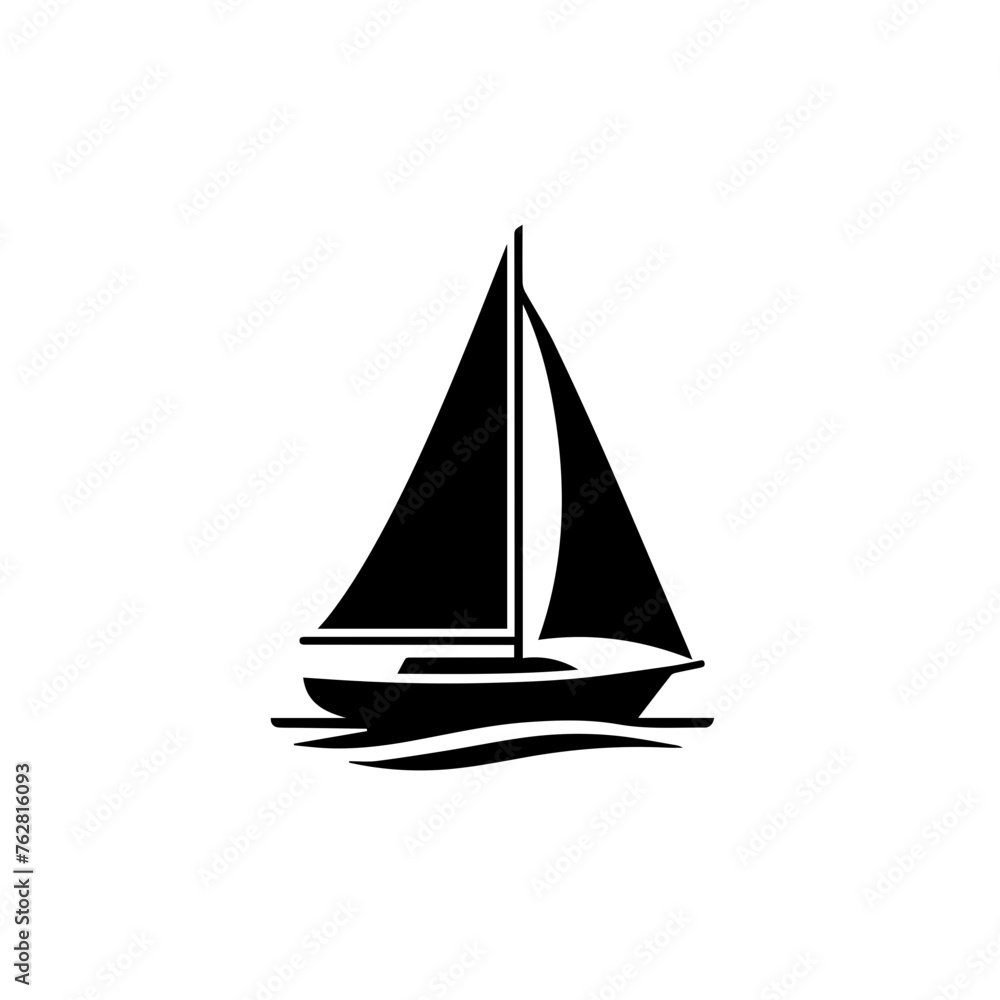 Black silhouette of sailboat, editable vector SVG, generated with AI