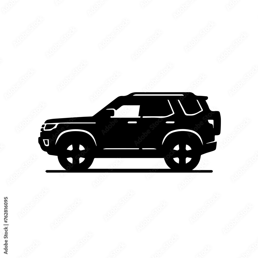 Black silhouette of a SUV car, editable vector SVG, generated with AI