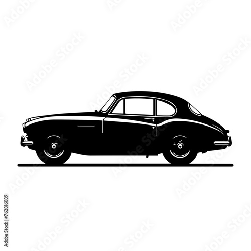 Black silhouette of vintage classic car, editable vector SVG, generated with AI
