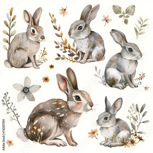 An illustration set of rabbits