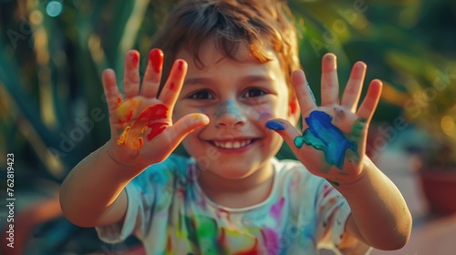 Happy Boy Playing with Colors. Color, Watercolor, Hand, Hands, Smile, Child, Childhood, Fun, Baby, Children, Fun, Funny, Expression, Laugh, Little, Play, Paint, Portrait 