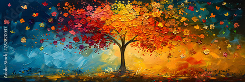 Underwater with colourful sea life, 
Sunset in the forest autumn color illustration
