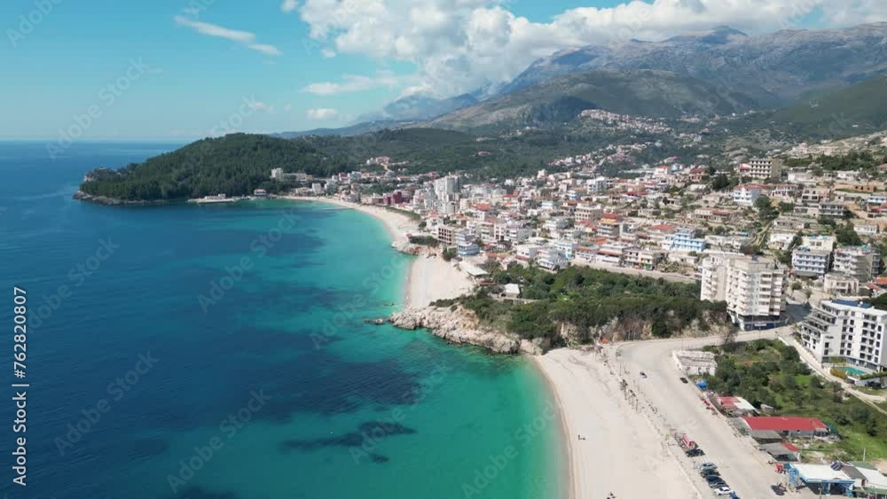 Aerial view over Himarë beach in Albania Aerial view over Himarë beach in Albania