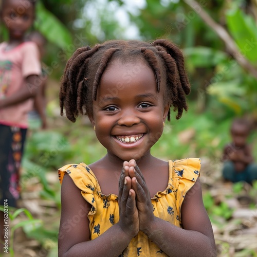 Portrait of a beautiful African little girl in a yellow dress.