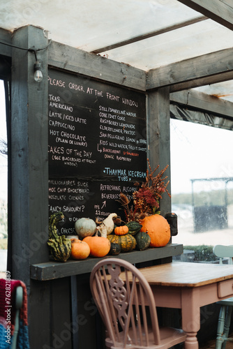  halloween, autumn, holiday season, cafe interior,. halloween decoration