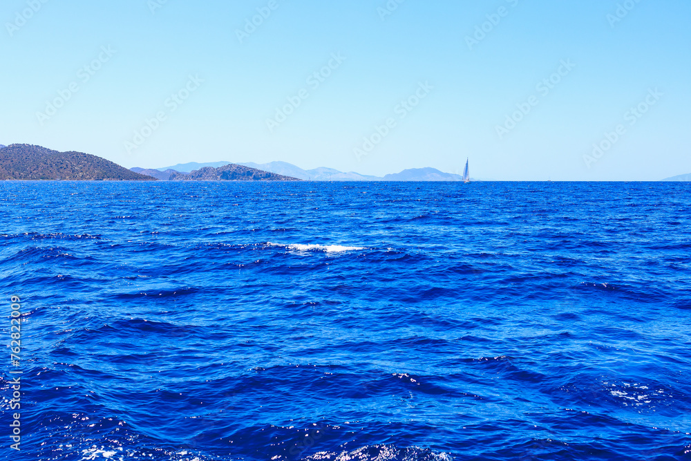 Obraz premium View of the sea from an excursion yacht. Background with selective focus and copy space