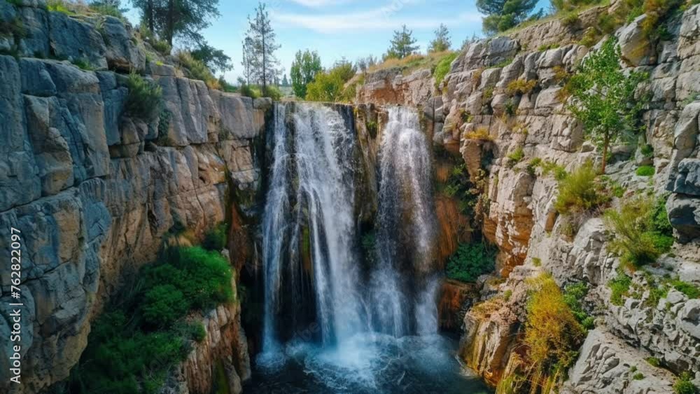 waterfall in the forest. seamless looping 4k animation video background waterfall in the forest. seamless looping 4k animation video background