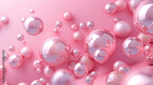 A 3D illustration of shiny spheres of varying sizes on a pink background, creating an abstract and visually appealing concept 2245914471 --ar 16:9 Job ID: 9a70397c-bd35-4a00-b012-702a667bc7ba
