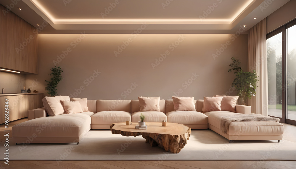Beige luxury sofa and rustic coffee table Minimalist home interior modern 10