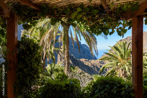 Teno mountains on Tenerife seen from shaded terrace