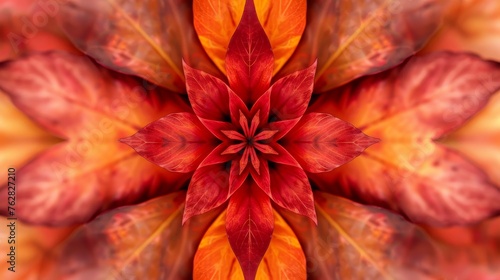 Vibrant Symmetrical Abstract Floral Pattern - Macro Shot in Autumnal Colors