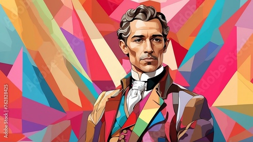 Joseph louis gaylussac portrait colorful geometric shapes background. Digital painting. Vector illustration from Generative AI photo