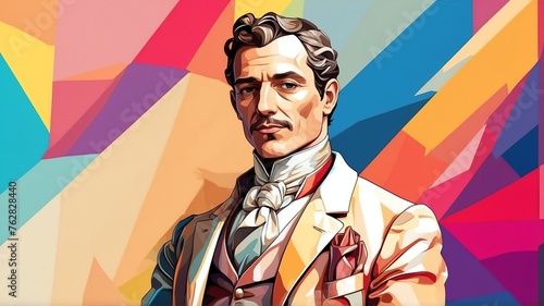 Joseph louis gaylussac portrait colorful geometric shapes background. Digital painting. Vector illustration from Generative AI photo