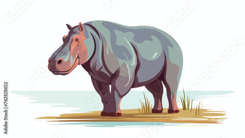 Flat color style cartoon hippopotamus Flat vector f